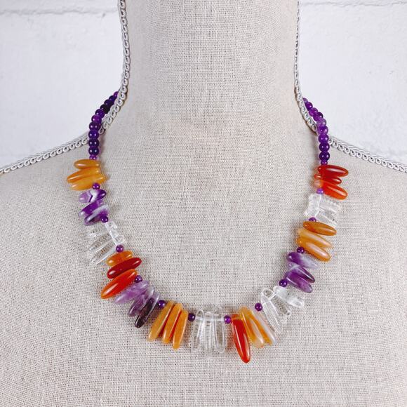 Signed Jay King DTR Sterling Silver Colorful Gemstone Amethyst Quartz Necklace - Picture 7 of 12